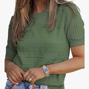 Dokotoo Womens Short Sleeve Sweaters Summer 2025 Round Neck Pullover Sweater M